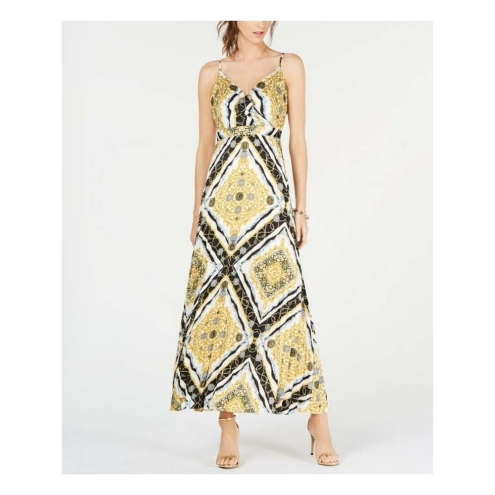 INC International Concepts Yellow Black White Patterned Maxi Dress